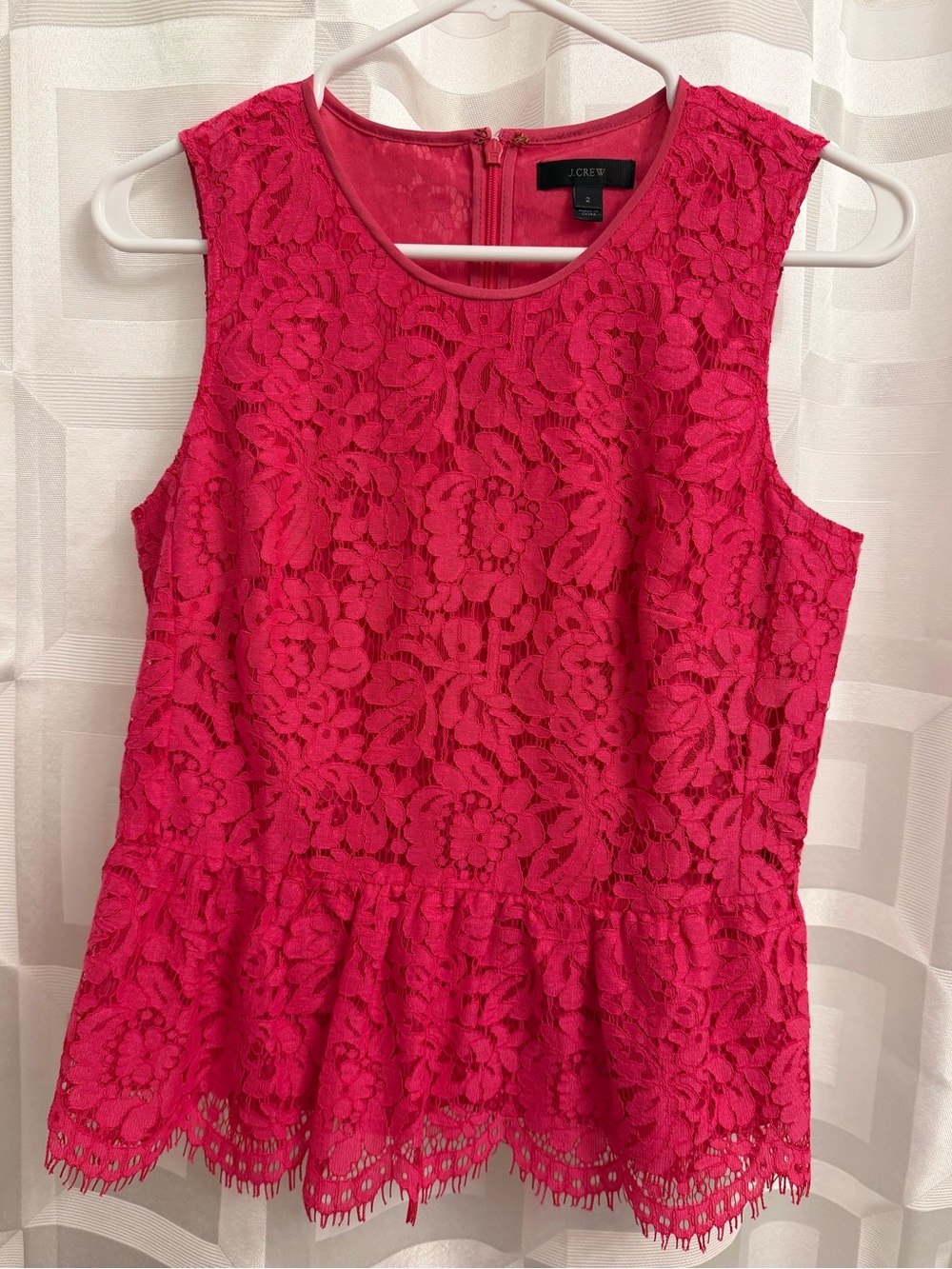 J. Crew hot pink lace peplum top size 2